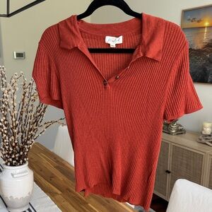 Women's Rust Button Down Ribbed Top